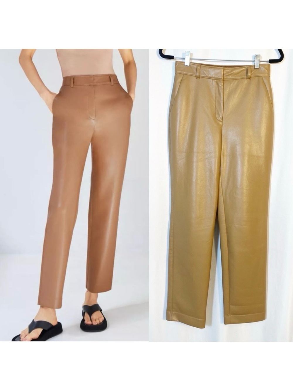 Babaton X Aritzia Command Cropped Faux Leather Straight Leg Pants Camel Tan